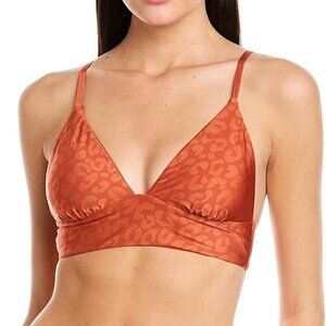 Citrus Reversible Leopard Print Deep V-Neck Bikini Swimsuit Top Size L NWT